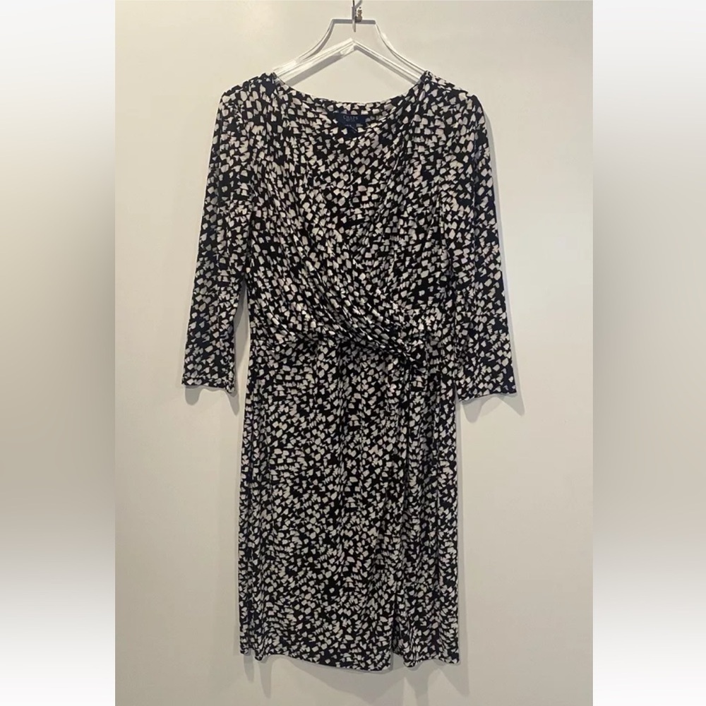Chaps Black & White Faux Wrap Dress Stretch‎ Jersey Knit Womens Size XL (98)